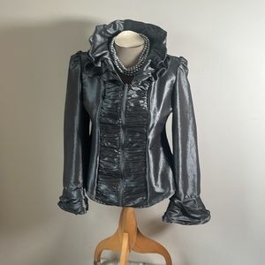 Ravel Evening Jacket, Ruffles! Full Zip, S, Taffeta-like, Pewter